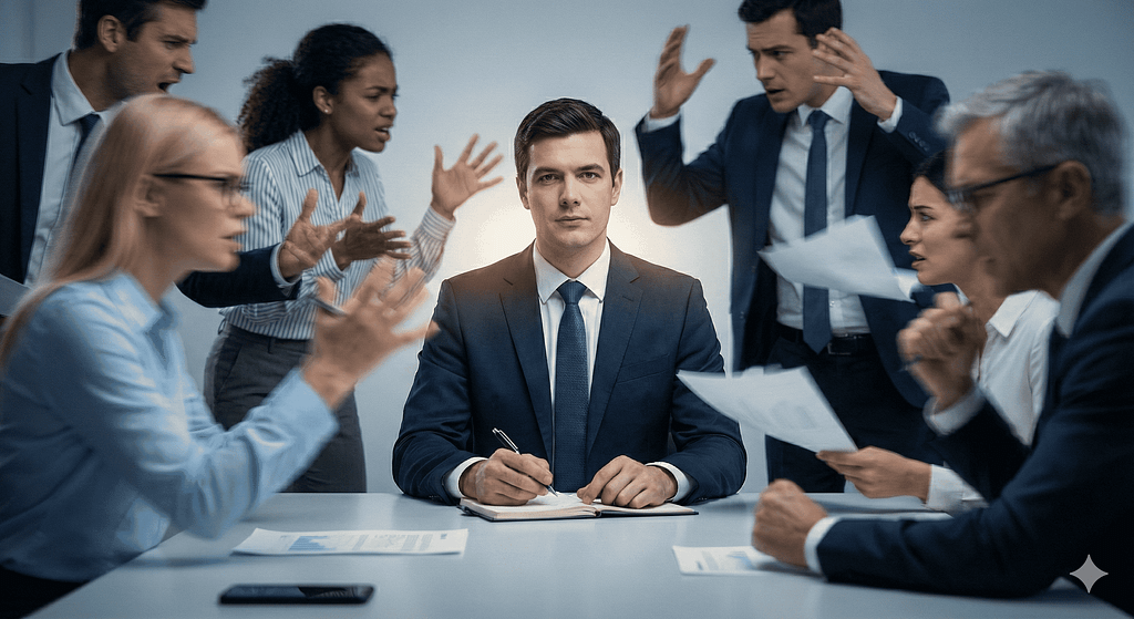 ình ảnh người quản lý có tư duy Centric ngồi bình tĩnh